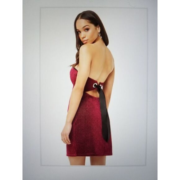 NWT~Forever 21 Red Metallic Tube Style Mini Dress Sz Juniors Large - Picture 1 of 3